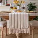 Caflife Boho Table Runner 90 Inchs Long Taupe and Beige, Cotton and Linen Woven with Tassels, for Modern Rustic Farmhouse Neutral Table Runners, Bohemian Kitchen Dining Table Home Decor