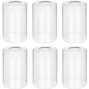 6-Pack Clear Glass Shade Replacements, Cylinder Glass Lamp Shade Covers for Light Fixtures, 5.5In Height, 3.54In Diameter, 1.65In Fitter Globe Glass Shades for Islands Pendant Chandeliers Wall Sconces