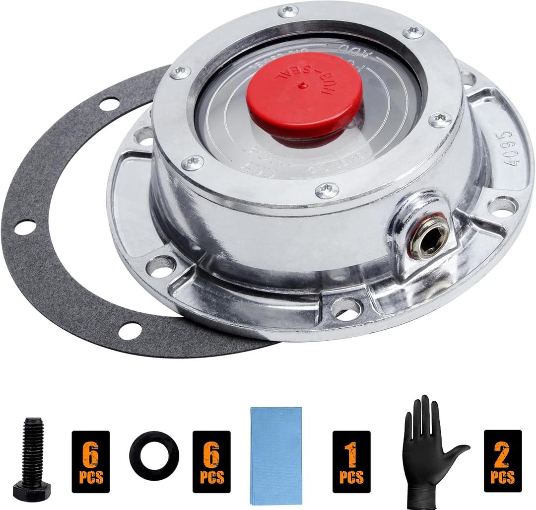 343-4095 6 Hole Aluminum Steer Hub Cap with Side Pipe Plug Gasket Mounting Screws & Cleaning kit for Semi Truck Trailer(1Pack)