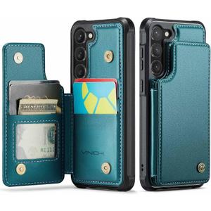 Vinich for Samsung Galaxy S23 Wallet Case with Card Holder, RFID Blocking Credit Slots Kickstand Shockproof Phone Cover Fit for Galaxy S23 6.1" Bluish Green