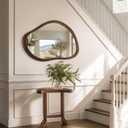 35"x24" Wood Bathroom Mirror Wall Mounted, Dark Walnut Irregular Wall Mirror, Rustic Farmhouse Vanity Mirror for Bedroom Living Room Bathroom Entryway, Horizontal/Vertical