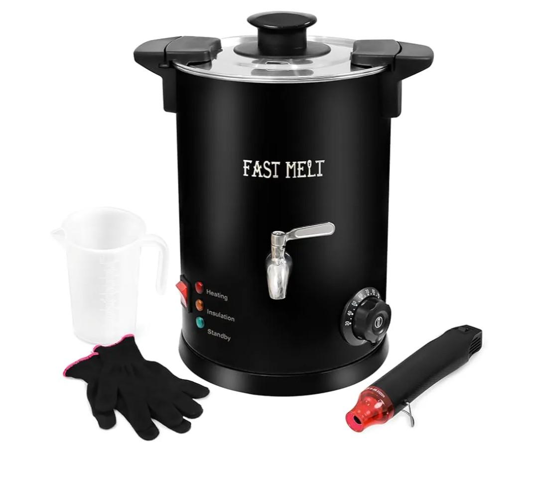 FAST MELT 5 Liter Wax Melter for Candle Making, Electric Wax Melting Pot with Easy Pour Spout & 30-110C Temp Control, Easy Clean for Home Candle Business Starter (Heat Gun + Gloves + Measuring Cup)