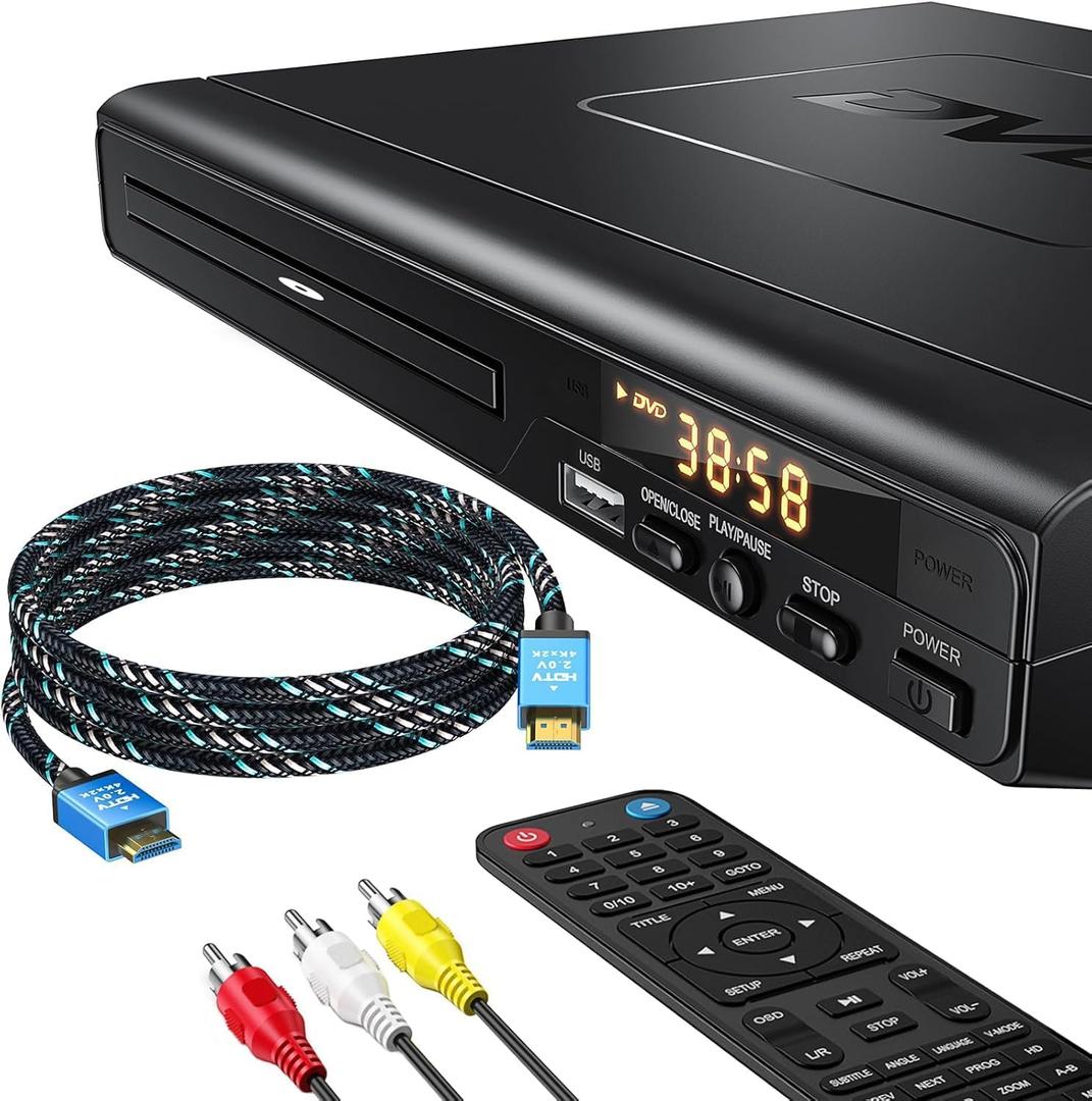DVD Players for TV with HDMI, DVD Players that Play All Regions, Simple DVD Player for Elderly, CD Player for Home Stereo System, Included HDMI and RCA Cable, 10ft HDMICable
