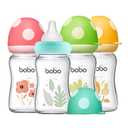 YOHKOH Natural Glass Baby Bottle with Level 1 Slow Flow Nipple, Newborn Anti-Colic Baby Bottles, Wide Neck Mushroom Baby Glass Bottle (Multicolour1, (5.4oz (Pack of 4)