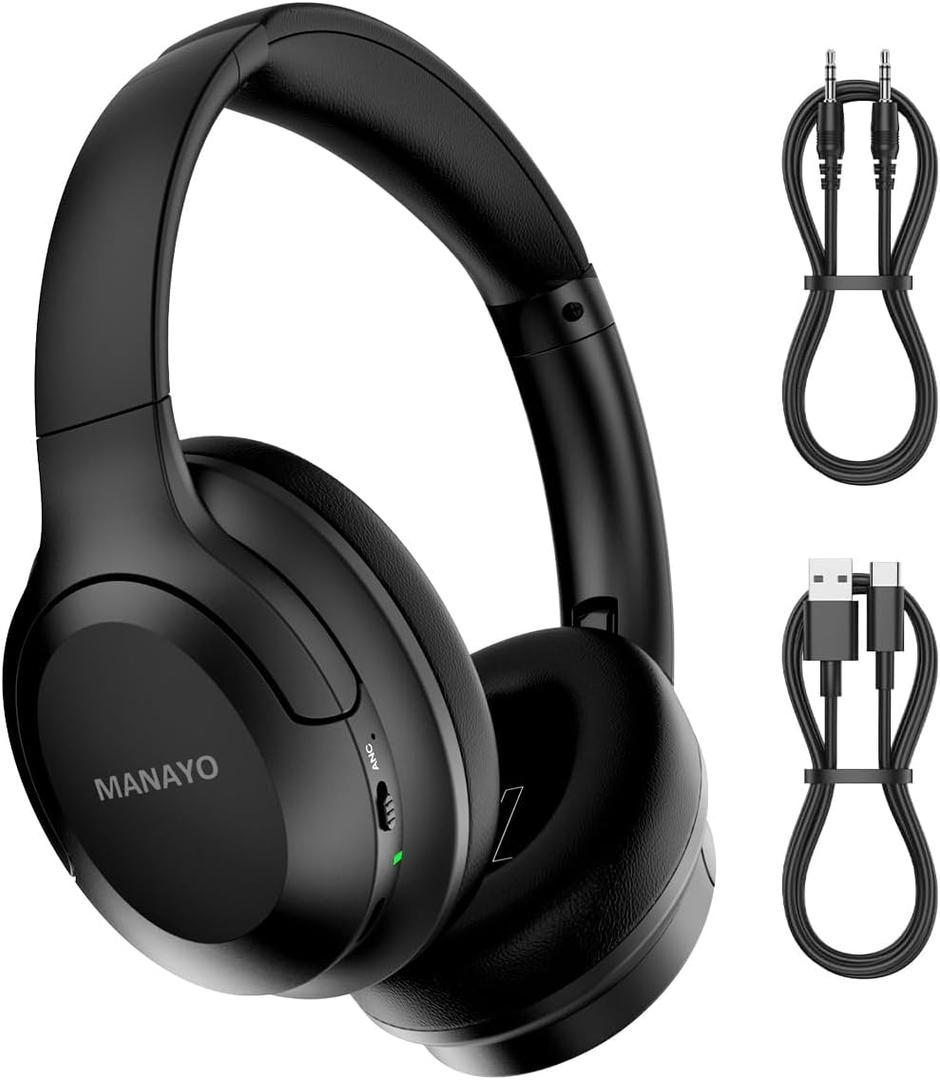 Over The Ear ANC Bluetooth Headphones, 60H Playtime Active Noise Cancelling Wireless/Wired Headphones with Microphone, Cheap Stereo Foldable Lightweight Headset for PC,TV, and Cell Phones (MY-H13)