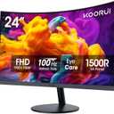 KOORUI 24 inch Curved Monitor, Full HD 1080P Curved Computer Monitor, 100Hz 1500R PC Screen, TV Rheinland Certified, HDMI VGA, Tilt Adjustment, LCD Display, Eye Care, Black 24N5CA