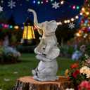 Solar Elephant Garden Statue with LED Lights - Waterproof Outdoor Decor for Patio, Yard, Balcony - Unique Elephant Gifts for Women, Mom, Grandma - Birthday, Mothers Day, Housewarming Gift (Gary)