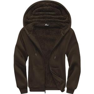 SCODI Hoodies for Men Heavyweight Fleece Sweatshirt - Full Zip Up Thick Sherpa Lined Hooded Sweatshirts, Brown, Large