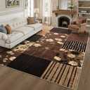 DweIke Washable 4x6 Area Rugs for Living Room, Soft Geometric Floral Bedroom Rug, Stain Resistant and Non-Slip Modern Throw Carpets for Office Dining Room Home Dorm Decor, Coffee