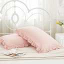 Pink Pillowcases King Pillowcases Ruffled Pillow Shams Set of 2 Cute Pillowcases Solid Ruffled Fringe Design Baby Pink Shabby Chic Pillowcases 2 Pack (King King (20''x36''), Pink)