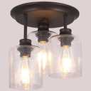 Semi Flush Mount Ceiling Light with Seeded Glass Shades for Kitchen Hallway and Dining Room, 3-Lights Rustic Ceiling Light Fixtures in Oil Rubbed Bronze.