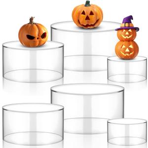 6 Pcs Acrylic Display Risers, Clear Round Nesting Pedestal Stands with Hollow Bottom, 3 Sizes 5.91'' 5.12'' 3.54'' for Jewelry Dessert Buffet and Party Display