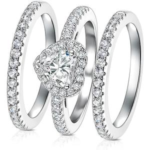 Three-in-One Heart Halo Wedding Band Set Engagement Ring 18K White Gold Yellow Gold Plated Cubic Zirconia Promise Eternity Ring for Women Size 5