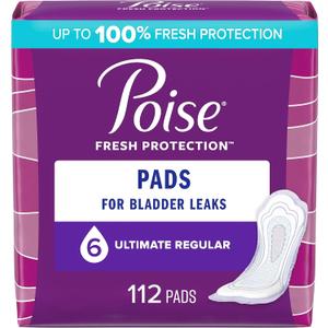 Poise Postpartum Incontinence Pads, Ultimate Absorbency, Regular Length, 112 Count (2 Packs of 56)