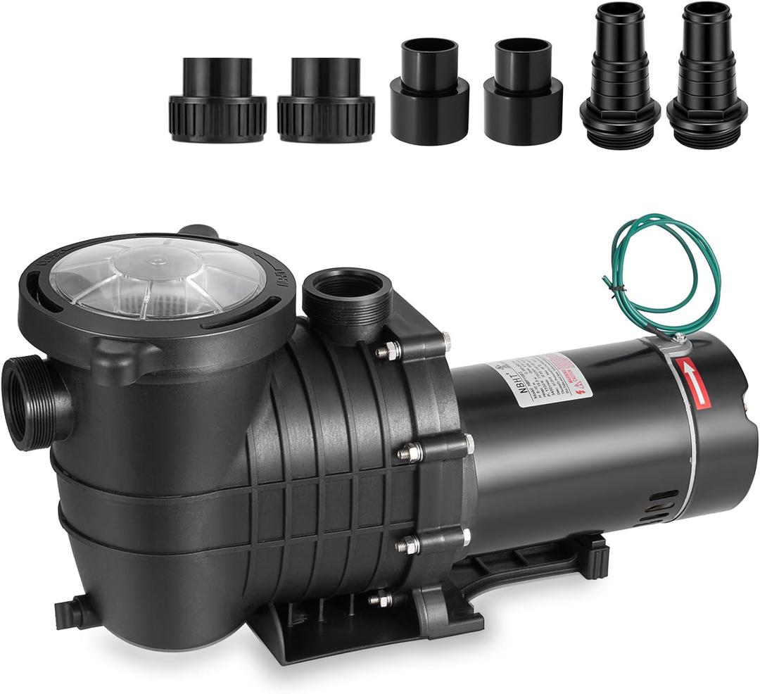 2 HP Pool Pump 6800 GPH Self Priming in/Above Ground Swimming Pool Pump 110V/220V Dual Voltage Single Speed Pumps with Strainer Basket 6Pcs Connectors