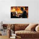 ZXHYWYM Black Music Canvas Wall Art African American Jazz Painting Music Playing Art Musical Instruments Prints Music Themed Men's Room Home Decor Framed (Black, 16.00" x 24.00"