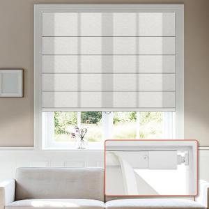 No Tools No Drill Roman Shades, Cordless Light Filtering Roman Blinds for Windows, Room Darkening Window Shades, Smooth Push & Pull, Easy to Install, White, 28" W  48" H