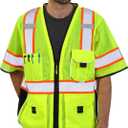 Dib Safety Reflective Mesh Vest ANSI Class 3, High Visibility with Pockets and Zipper, Made with 3M Reflective Tape, Yellow L