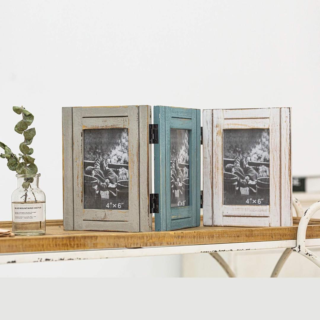 RiteSune Rustic Picture Frame 3 Folding 5X7 Triple Hinged Photo Frame Collage for Home Office Desk, Present for Christmas, New Year