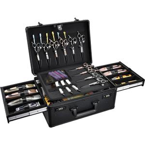 Yueieoun Barber Case with Clippers Sliding Tray, Profesional Barbers Briefcase Tool Case, Barber Cases for Clippers and Supplies, Hair Scissors Trimmer Organizer, Salon Grooming Hard Travel Suitcase