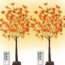 2 Pack 4Ft Lighted Maple Tree Thanksgiving Fall Decor, 60 LED Warm White Dimmable Timing Prelit Artificial Tree with 8 Flashing Modes for Indoor Outdoor Autumn Harvest Thanksgiving Halloween Decor