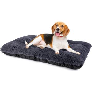 JOEJOY Dog Bed Crate Pad, Deluxe Plush Washable Dog Beds Fulffy Soft Kennel Pad Anti-Slip Pet Sleeping Mat for Medium Small Dogs, 29" x 21", Grey