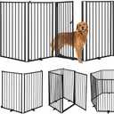 6 Panels Metal Freestanding Dog Gates with Door,120''W Detachable Foldable Dog Fence Indoor Outdoor Puppy Gate, 32''H Free Standing Tall Pet Gate for Doorways,House,Stairs,Porch,Deck,Yard