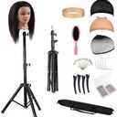 Reinforced Wig Stand Tripod 59" Heavy Duty Adjustable Mannequin Head Stand Tripod for Styling Cosmetology Hairdressing Training, Wig Head Stand Holder Set with Wig Caps,Comb T-Pins,Hair Clips,Headband (59" Black Tripod)