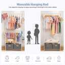 Kids Clothing Rack Bamboo with 2 Storage Baskets and 2 Adjustable Hanging Rods,Child Garment Holder with Shelf, Dress up Stand for Playroom,Toddlers Bedroom (White)
