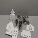 14 Pcs White Christmas Village Sets Wooden Houses Blocks Mini Pine Trees Christmas Town Village Decor for Winter Holiday Tiered Tray Fireplace Mantel Window Table Centerpieces