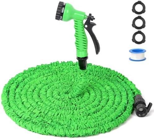 SienSlices Expandable Garden Hose 12FT - No Kink Flexible Water Pipe with 7 Pattern Spray Nozzle, Solid Brass Connectors and Retractable Latex Core, Lightweight Expanding Hose for Gardening, Green