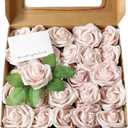 Artificial Flowers 25 Pack Pink Faux Foam Roses with Stems, Real Looking Fake Rose for DIY Wedding Bouquets, Bridal Shower Centerpieces, Party Table Decorations, Home Decor