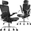 marrap Ergonomic Office Chair, Mesh Seat Cushion with 3D Armrests and 3D Headrest, Adjustable Lumbar Support with 90-120 Rocking Function for Home Office, Black