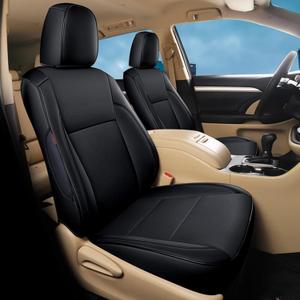 HKZ Custom Fit Highlander Leather Seat Covers for Toyota Highlander 2014 2015 2016 2017 2018 2019 Second Row Captain Chair, 7-Seats Full Set,Black