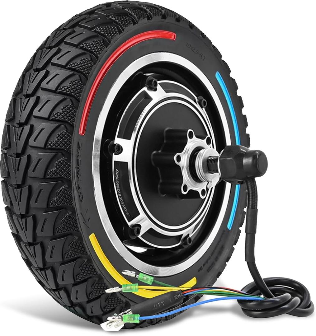 48V 500W Hub Moter with Solid Off-road Tire, Fit for KUGOO M4 /M4 Pro Electric Scooter, 10 Inch 10x2.5-6.1 Tubeless Tire, Wear-resistant Puncture-proof