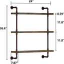 Helsin 3 Tier Industrial Pipe Shelf Rustic Wood Floating Shelves,Wall Display Bookshelf,Storage Rack Sundries Holder for Kitchen Office Bathroom Organization and Home Decor (24inch)