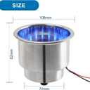 2PCS Boat Cup Holder, Stainless Steel Boat Cup Holder Insert, Blue Led Cup Holder Lights for Boat with Drain, 12V Waterproof Polished Drink Holder, Yeti Cup Holder for Marine, Boat, RV, Camper