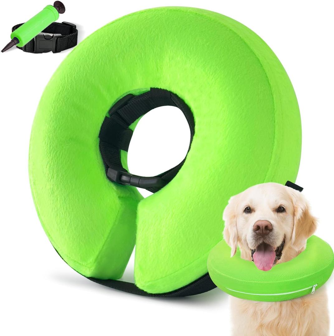 Inflatable Dog Cone Collar, Cone for Dogs to Stop Licking, Donut Collar After Surgery, Soft Dog Cone Alternative, Cones Collar for Small Medium Large Dogs (Green, M (Neck 9"-13")) (Green, M)