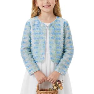 Girls 3D Flower Mesh Bolero Shrug Lightweight Sheer Cardigan for Party, Photos & Special Moments 8Y