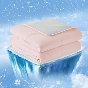 Cozy Bliss Cooling Comforter Twin Size, Cooling Blankets for Hot Sleepers and Night Sweats, Pink Gray Summer Comforter for Twin Size Bed, Breathable Soft Lightweight Silk Smooth (Twin(60"*90"))