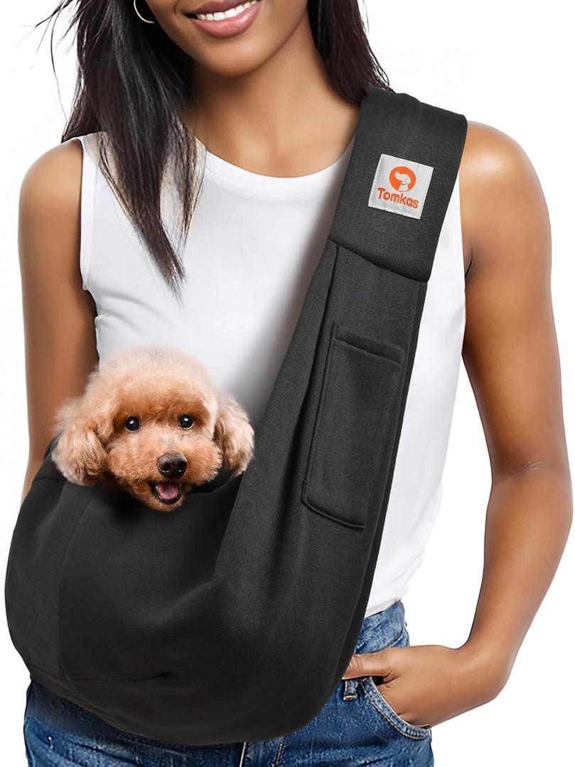 Tomkas Medium Dog Sling Carrier - Classic Pocket & Classic Strap - Wrap Carrier - for 3-10 lbs Pets (Black)