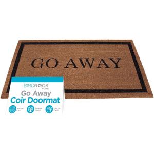 BIRDROCK HOME Go Away Coir Doormat | 18 x 30 Inch | Standard Welcome Mat with Black Border and Natural Fade | Vinyl Backed | Outdoor