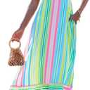 popvil Women Summer Maxi Dress 2026 Spaghetti Strap Long Beach Dress A-Line Flowy Casual Sleeveless Striped Vacation Sun Dress(Rainbow Blue,X-Large)
