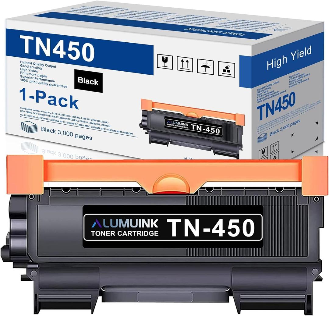 TN450 Toner Cartridge High Yield Replacement for Brother TN-450 TN420 with HL-2240D HL-2270DW HL-2280DW MFC-7860DW MFC-7360N DCP-7065DN Printer (1 Black)