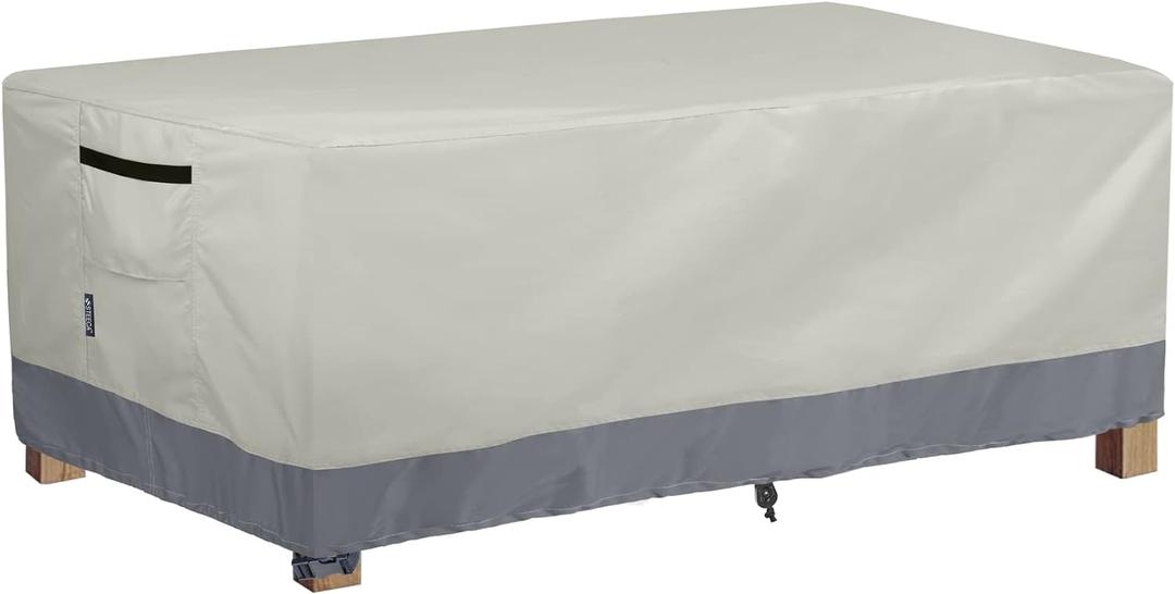 Patio Coffee Table Cover, Waterproof Rectangular Small Side Table Cover for Outdoor Furniture 42L x 24W x 18H inch (Beige)
