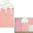 Arch Backdrop Covers for Parties Sweet Ice Cream with Sprinkles on Waffle Arched Stand Covers Stretchy Photography Background Birthday Banquet Party Decor (W90cm H150cm (35''by 60''), GX74)