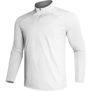 GEMYSE Men's Quarter Zip Pullover Long Sleeve Running Shirt 1/4 Zip Quick Dry Athletic Workout Shirts (White, XXXL)