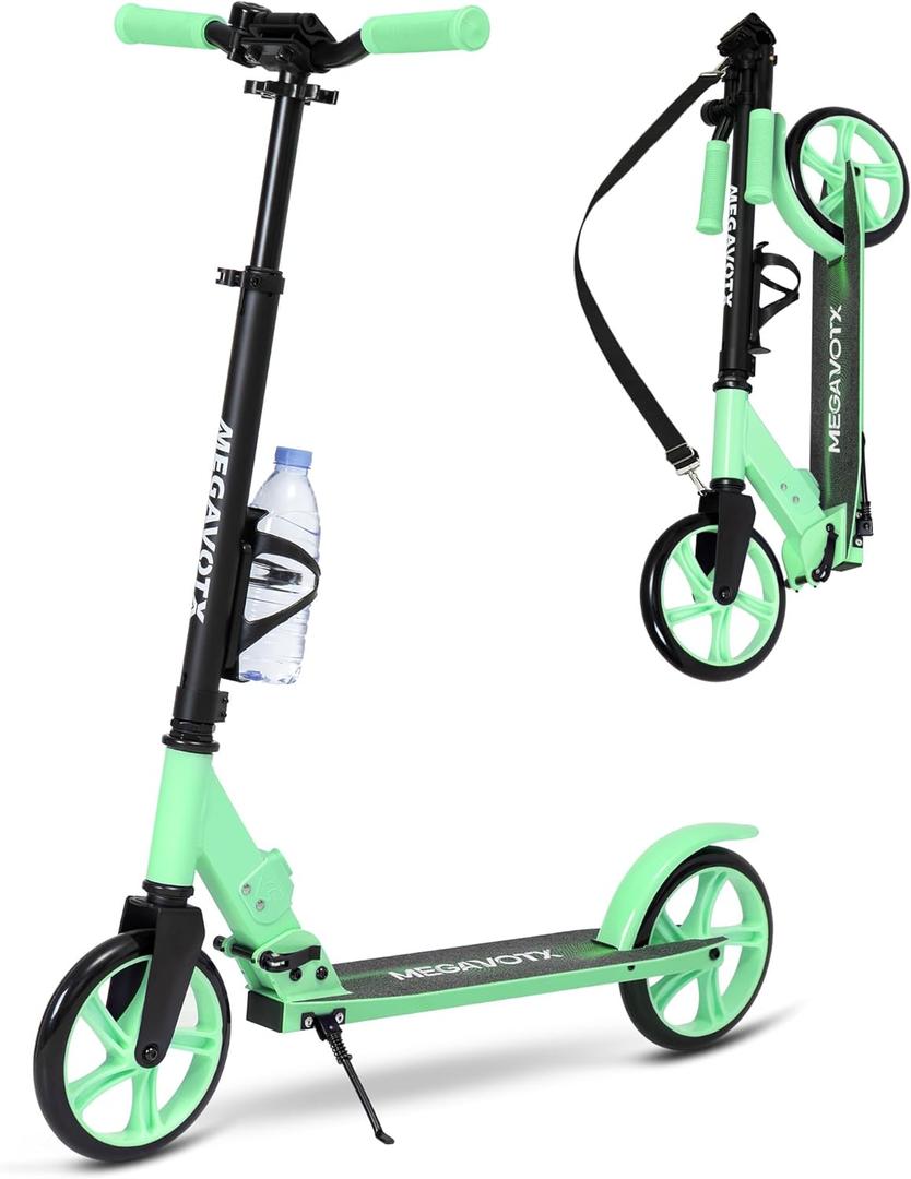 Foldable Kids Scooter with 8 inch Sturdy Wheels - Scooters for Kids, Teens, Adults Ages 8+, Adjustable Handlebar, Gift for Boys&Girls, 220lbs Max Load, Bearing ABEC7,Cup Holder (Green Gradient)