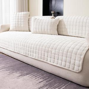 Velvet Couch Cover, Washable Sectional Sofa Cover, Anti Slip Sofa Slipcovers for 3 Cushion Couch Sofa L Shaped Recliner, Furniture Protector Covers for Pets Kids(White, Only 1 PCS)