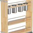 OCG 5" Pull-Out Solid Wood Storage Organizer for Base Cabinets, Soft Close 3 Tier Narrow Pull-out Wooden Storage Rack for Spices, Utensils, and Kitchen Tools